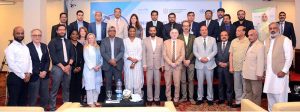 Federal Minister for Health Syed Mustafa Kamal talking to Media Persons at "UNICEF-WHO Industry consultation on local production of vaccines and pharmaceuticals session" in provincial capital