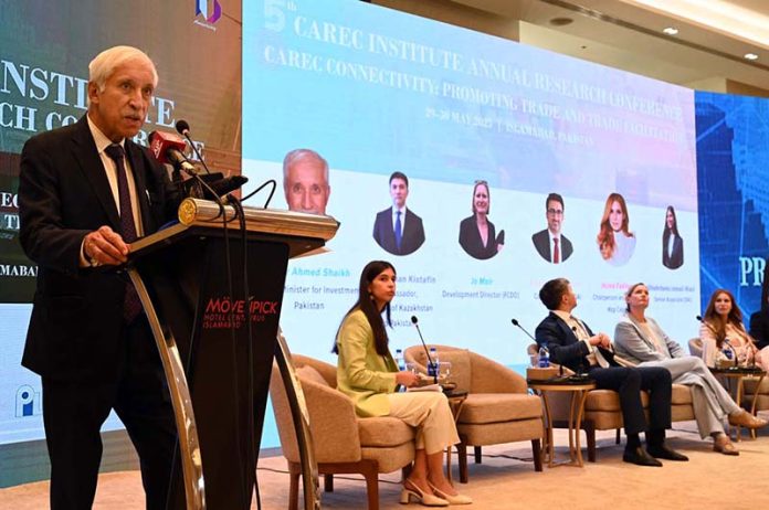 Federal minister for Investment Qaiser ahmed sheikh, addresses the 5th CAREC Institute Annual Research Conference on 