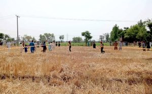Rescue 1122 District In-charge Tahira leading cordn off arae with her team to clear site after Indian drown destroyed in Tehsil Lalian District 25 KM from the city.