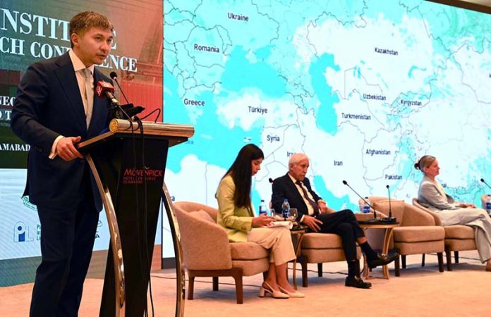 Mr.H.E Yerzhan Kistafin Abassador of Kazakhstan addresses the 5th CAREC Institute Annual Research Conference on 