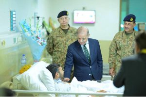 Prime Minister Muhammad Shehbaz Sharif along with Defence Minister Khawaja Muhammad Asif, Chief of the Army Staff General Syed Asim Munir and Minister for Information and Broadcasting Attaullah Tarar visited Combined Military Hospital Rawalpindi to meet the soldiers injured during M'arka-e-Haq