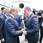 Prime Minister Muhammad Shehbaz Sharif is being received by the Foreign Minister of Azerbaijan H.E. Jeyhun Bayramov at Lachin Airport