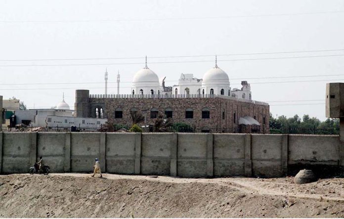 A view of dome of the Subhan Masjid damaged after Indian airstrike