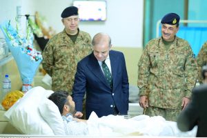 Prime Minister Muhammad Shehbaz Sharif along with Defence Minister Khawaja Muhammad Asif, Chief of the Army Staff General Syed Asim Munir and Minister for Information and Broadcasting Attaullah Tarar visited Combined Military Hospital Rawalpindi to meet the soldiers injured during M'arka-e-Haq