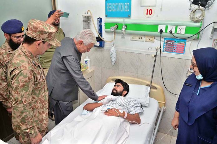 Defense Minister Khawaja Muhammad Asif is visiting those injured in Indian firing at CMH Hospital