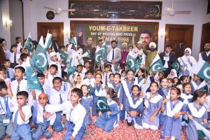 Sindh Governor Kamran Tessori speaks at a ceremony at the Governor House to mark Youm-e-Takbeer