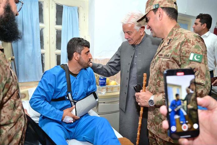 Defense Minister Khawaja Muhammad Asif is visiting those injured in Indian firing at CMH Hospital
