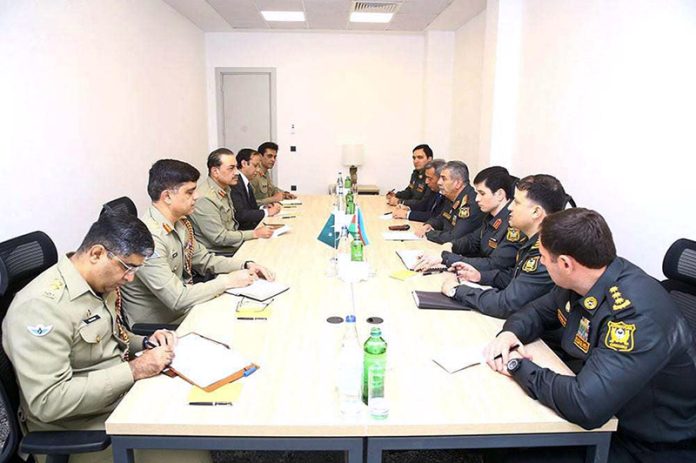 Field Marshal Syed Asim Munir, NI (M), Chief of Army Staff (COAS), in a meeting with Colonel General Hasanov Zakir Asgar Oglu, Minister of Defence, Azerbaijan