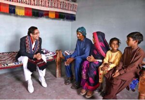 Chairman Pakistan People’s Party Bilawal Bhutto Zardari meeting with people during his visiting the newly constructed houses being built under Sindh Peoples Housing for flood victims in Village Ghulam Mustafa Leghari