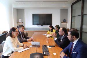 Finance Minister Muhammad Aurangzeb meeting with senior representatives of British American Tobacco (BAT) in London to discuss illicit trade, excise duty reforms, and the formalization of Pakistan's tobacco sector