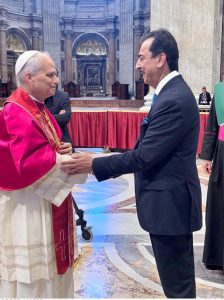 In a moment of reverence and diplomacy, Chairman Senate Syed Yusuf Raza Gilani meets His Holiness Pope Leo XIV during the Solemn Mass at the Vatican—conveying Pakistan’s message of peace, interfaith harmony, and solidarity with the global Christian community. .