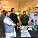 Federal Minister for National Heritage, Culture Division and Chairman QMMB, Mr. Aurangzeb Khan Khichi visiting the stall during a seminar on Women in Agriculture Leadership, Innovation and Impact and Entrepreneurship at local hotel