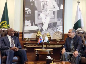 Federal Minister for Interior Mohsin Naqvi in a meeting with Foreign Secretary of the United Kingdom Rt. Hon. David Lammy.