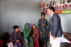 Chairman Pakistan People’s Party Bilawal Bhutto Zardari meeting with people during his visiting the newly constructed houses being built under Sindh Peoples Housing for flood victims in Village Ghulam Mustafa Leghari