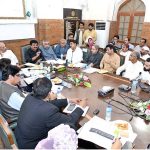 Sindh Minister for Education & Literacy Syed Sardar Ali Shah presiding over meeting with elected members of the National and Provincial Assembly, Elected local government representatives and Education department officers of Larkana Division regarding education works schemes across the province in the upcoming fiscal year budget at DC office