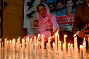 Convener of the World Minorities Alliance, J. Salik, along with his wife, lighting candles to show solidarity as the nation observed Youm-i-Tashakur on Friday across the country to honour the armed forces and the people for their victory in Operation Bunyan-um-Marsoos against India