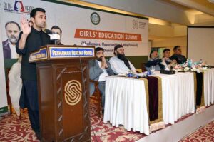 Minister for Elementary & Secondary Education Faisal Khan Tarakai addressing during Girl's Education Summit