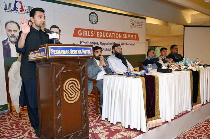 Minister for Elementary & Secondary Education Faisal Khan Tarakai addressing during Girl's Education Summit