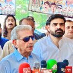 Federal Minister Rana Tanveer Hussain addressing the media on the Indian attack and the government's efforts for the reconstruction of Jamia Umm Al-Qura Mosque