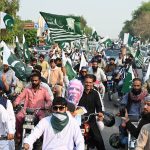Supporters of the Pakistan Markazi Muslim League holding “Defah-e-Pakistan Rally” after Indian airstrikes during the night between May 6 and 7