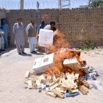 FBR personnel torch illegal Platinum cigarettes recovered during a checking operation