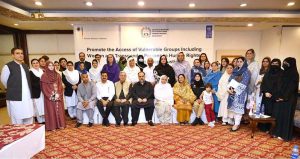 Minister for Social Welfare Syed Qasim Ali Shah addressing during inauguration ceremony of Gender Desk to empower women