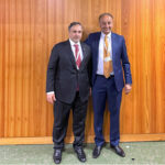 Federal Minister for Climate Change Dr. Musadik Malik meeting with Dr. Abdullah bin Abdulaziz, Qatari Minister of Environment and Climate Change, in Geneva on May 2 to advance cooperation in clean energy, carbon markets, and environmental protection