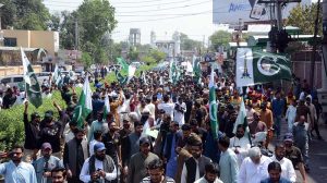 A large number of people participants in a rally taken out from District Council Chowk to Clock Tower Chowk to celebrate Youm-e-Tashakur