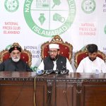 Federal Minister for Religious Affairs and Inter-Faith Harmony Sardar Muhammad Yousaf Khan addressing to media persons at National Press Club