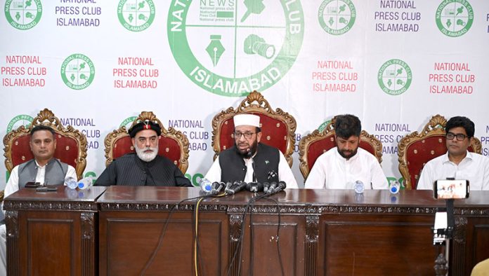 Federal Minister for Religious Affairs and Inter-Faith Harmony Sardar Muhammad Yousaf Khan addressing to media persons at National Press Club