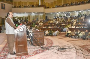Chairman Prime Minister’s Youth Programme Rana Mashhood Ahmad Khan addressing a Ceremony of Izhar-e-Tashakkur at Aiwan-e-Iqbal.