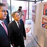 Speaker of the National Assembly of Pakistan Sardar Ayaz Sadiq and Chinese Ambassador to Pakistan, Jiang Zaidong visiting the Photo Exhibition and Hanfu try-on tea break during the event ‘Celebrating the 74th Anniversary of the Establishment of Diplomatic Relations between China and Islamic Republic of Pakistan 1951-2025 at Silk Road Culture Center Sir Syed Memorial Building
