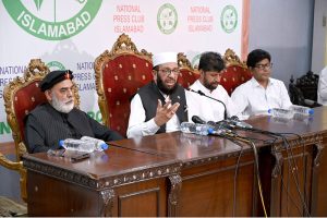 Federal Minister for Religious Affairs and Inter-Faith Harmony Sardar Muhammad Yousaf Khan addressing to media persons at National Press Club