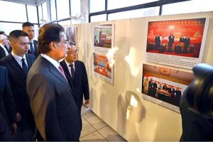 Speaker of the National Assembly of Pakistan Sardar Ayaz Sadiq and Chinese Ambassador to Pakistan, Jiang Zaidong visiting the Photo Exhibition and Hanfu try-on tea break during the event ‘Celebrating the 74th Anniversary of the Establishment of Diplomatic Relations between China and Islamic Republic of Pakistan 1951-2025 at Silk Road Culture Center Sir Syed Memorial Building