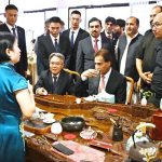 Speaker of the National Assembly of Pakistan Sardar Ayaz Sadiq and Chinese Ambassador to Pakistan, Jiang Zaidong experiencing Hanfu try-on tea ceremony during the event ‘Celebrating the 74th Anniversary of the Establishment of Diplomatic Relations between China and Islamic Republic of Pakistan 1951-2025 at Silk Road Culture Center Sir Syed Memorial Building