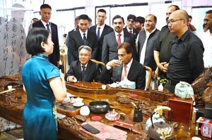 Speaker of the National Assembly of Pakistan Sardar Ayaz Sadiq and Chinese Ambassador to Pakistan, Jiang Zaidong experiencing Hanfu try-on tea ceremony during the event ‘Celebrating the 74th Anniversary of the Establishment of Diplomatic Relations between China and Islamic Republic of Pakistan 1951-2025 at Silk Road Culture Center Sir Syed Memorial Building