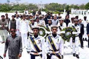 Governor Sindh Kamran Khan Tessori, along with MQM Pakistan MNAs and MPAs, arrives to lay a floral wreath at the mausoleum of Quaid-e-Azam Muhammad Ali Jinnah to mark Youm-e-Tashakur