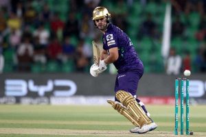 Quetta Gladiators player Rilee Rossouw playing shot during the Pakistan Super League PSL-X T20 cricket Final match between Lahore Qalanders and Quetta Gladiators at the Gaddafi Cricket Stadium.