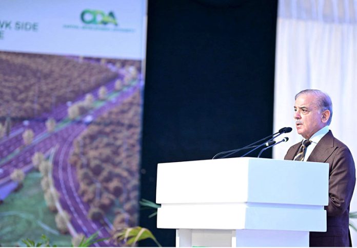 Prime Minister Muhammad Shehbaz Sharif addresses the inaugural ceremony of Murree Interchange-Jinnah Square