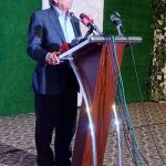 Federal Minister for National Food Security and Research, Rana Tanveer Hussain delivering a speech at the National Agriculture Research Centre (NARC)