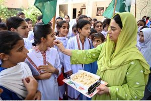 Teachers and Students of Government Girls High School Little Folks offering Dua during a ceremony to mark Youm-e-Tashakur (Thanksgiving Day) to expressing solidarity with the Pakistan Armed Forces following the successful military operation ‘Bunyan-um- Marsous’ against Indian aggressions