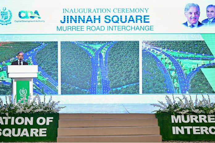 Prime Minister Muhammad Shehbaz Sharif addresses the inaugural ceremony of Murree Interchange-Jinnah Square