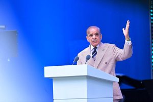 Prime Minister Muhammad Shehbaz Sharif addresses a ceremony on the eve of Independence Day of Azerbaijan