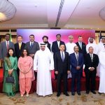 A group photo of the diplomats, other dignitaries with the outgoing Consul General of Islamic Republic of Iran Hasan Nourian in a farewell ceremony organized by Iranian Consulate