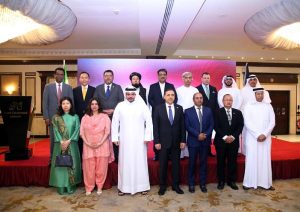 A group photo of the diplomats, other dignitaries with the outgoing Consul General of Islamic Republic of Iran Hasan Nourian in a farewell ceremony organized by Iranian Consulate