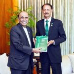 Auditor General of Pakistan, Muhammad Ajmal Gondal, calls on President Asif Ali Zardari and presents the Audit Report on Accounts of the Federal Government to him, at Aiwan-e-Sadr