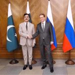 Chairman Senate Syed Yousuf Raza Gilani being greeted by Mr. Alexander Zhukov, First Deputy Speaker of the State Duma of the Russian Federation in Moscow, Russia