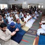 Peoples offering Dua after Friday prayer at Taj Pak Masjid to mark Youm-e-Tashakur (Thanksgiving Day)