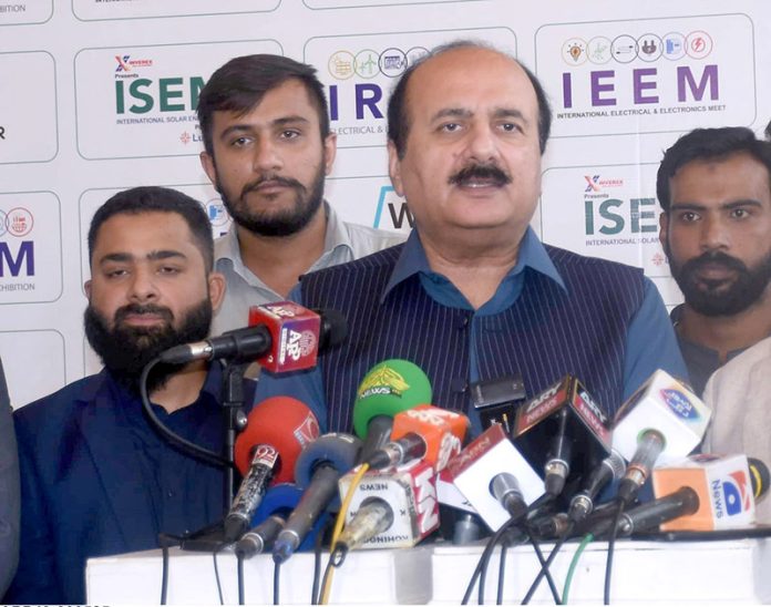 Chairman of the Prime Minister’s Youth Programme, Rana Mashhood Ahmad Khan, speaks to the media at the Expo Center, highlighting initiatives for youth empowerment