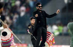 Famous singer Abrar-ul-Haq performing during the Pakistan Super League PSL-X T20 cricket Final match between Lahore Qalanders and Quetta Gladiators at the Gaddafi Cricket Stadium.